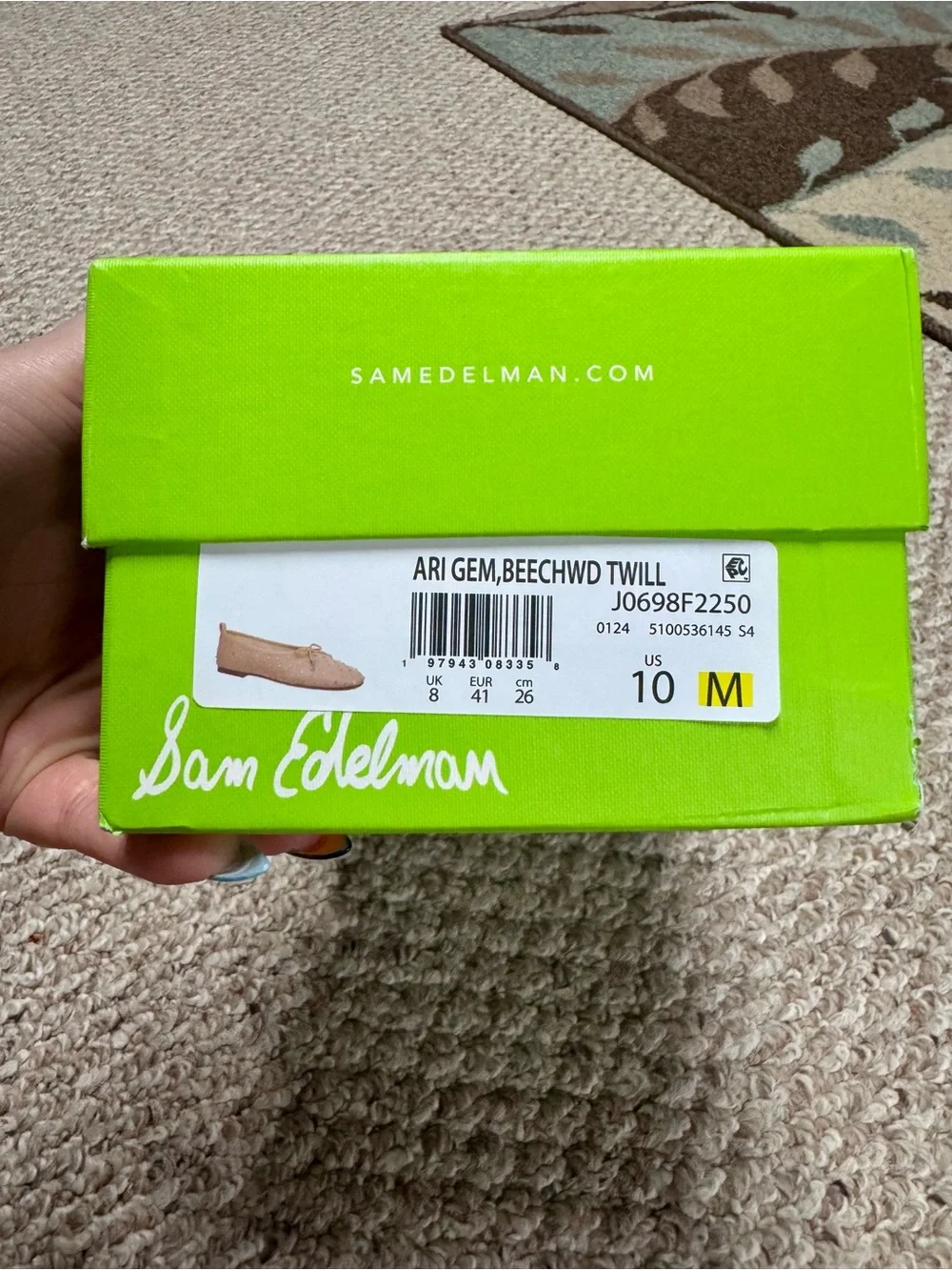 Sam Edelman Ari Gem Embellished Ballet Flats Blush Pink 10M | Rhinestone Bow